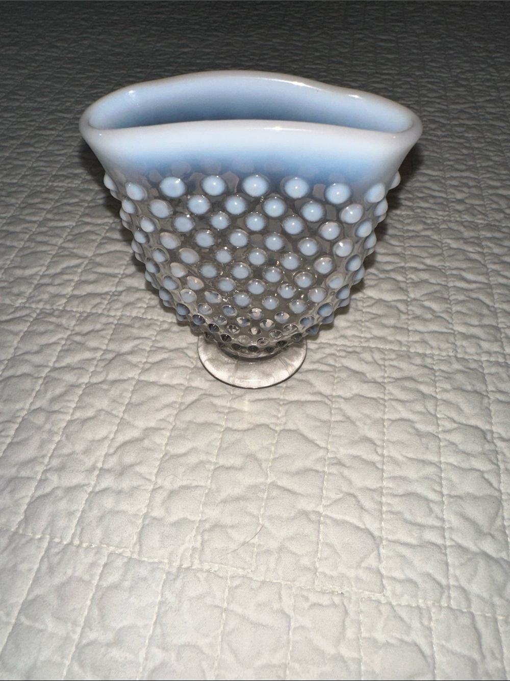 Vintage Vase Fenton French Opalescent Hobnail Fan White Bud Vase Excellent cond